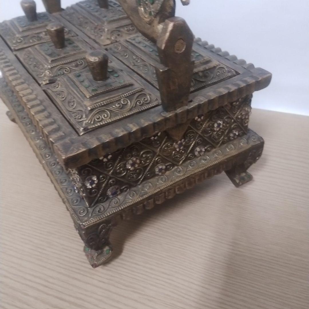 アンティーク 鳥の装飾 木製ボックス