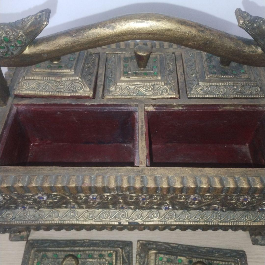 アンティーク 鳥の装飾 木製ボックス