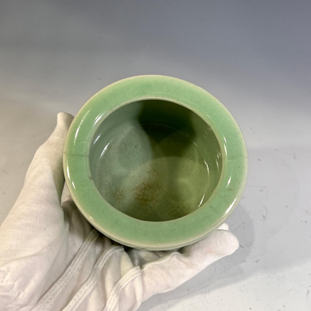 清・豆青釉 筆筒 陶瓷器・稀少珍品・置物・賞物・中国古美術