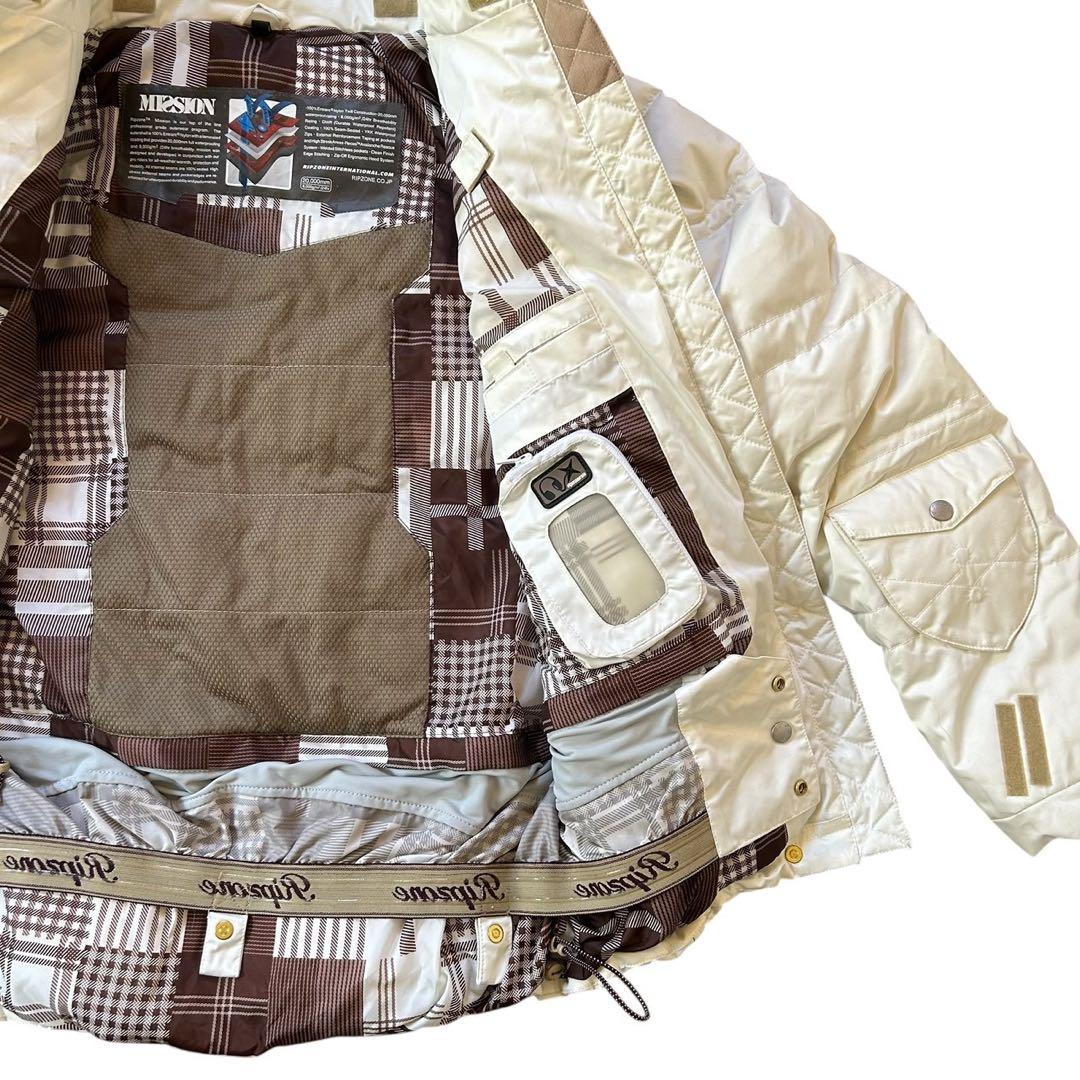 【美品】RIPZONE ダウン スノーボードウエア L多機能＆未使用 ファー 白