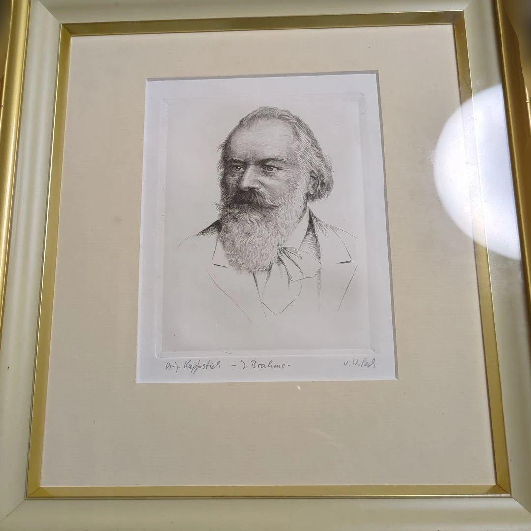 J. Brahms肖像、W. Pech署名入版画　1940年頃