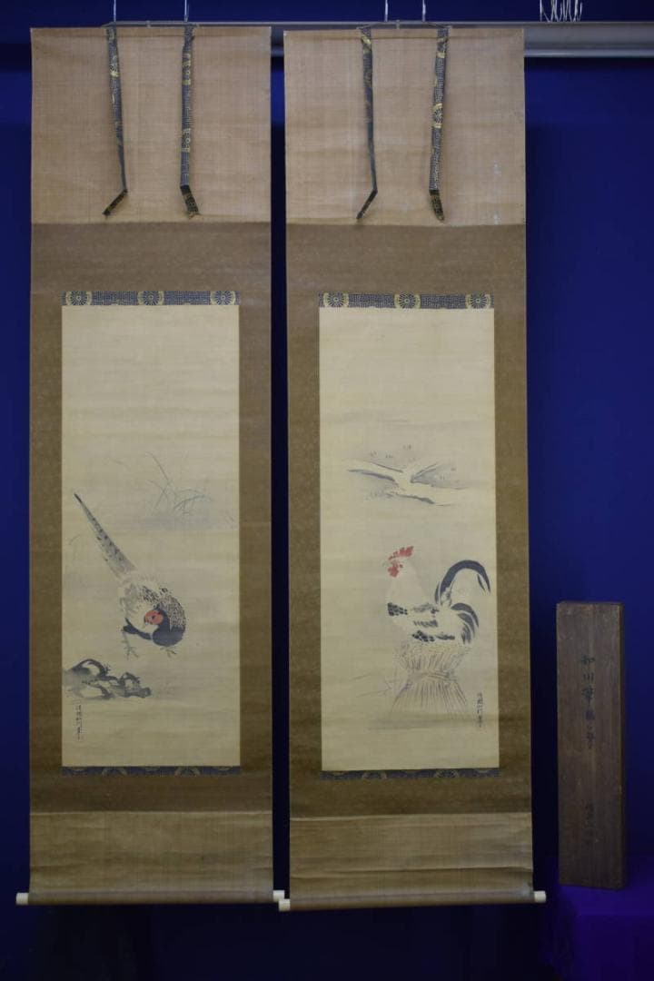 模写/狩野周信/如川/鶏に雉図/布袋屋掛軸HF-789