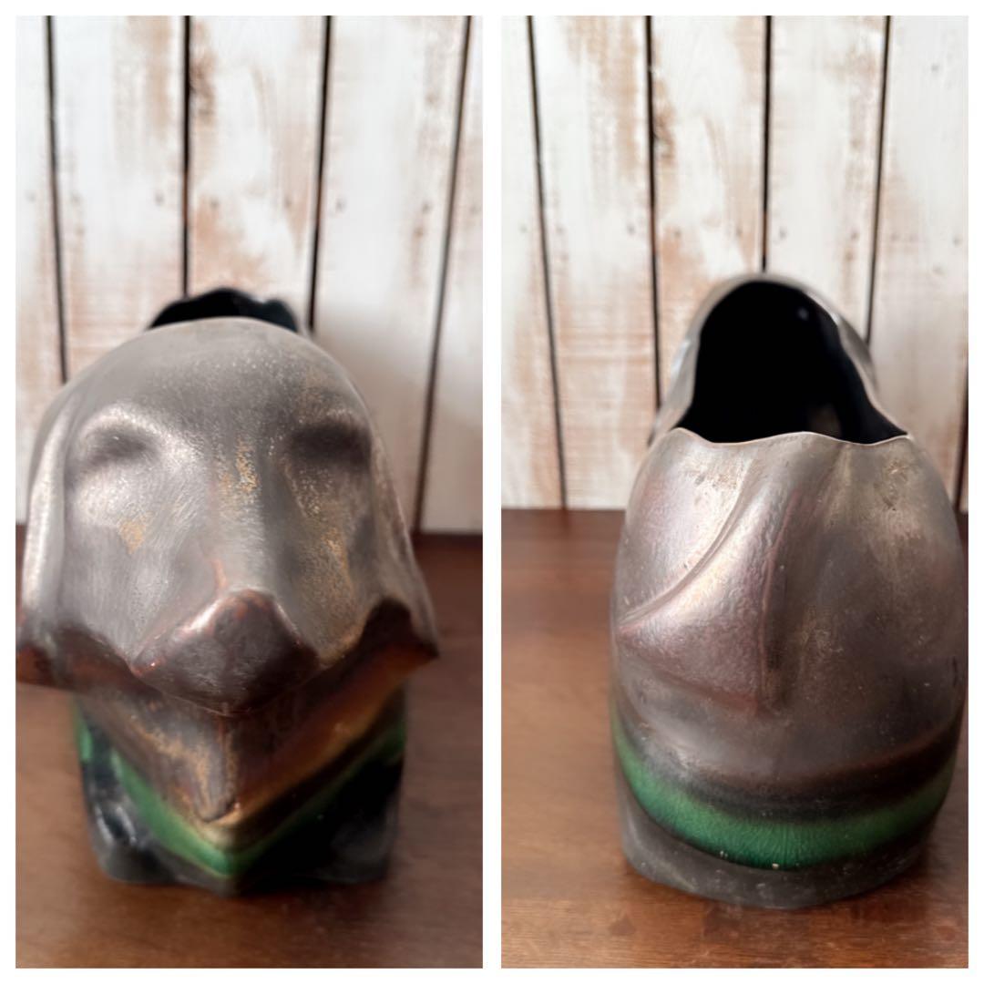 未使用品　信楽焼き　大きな　ダックスフント　器　陶器　プランター　鉢　釉薬