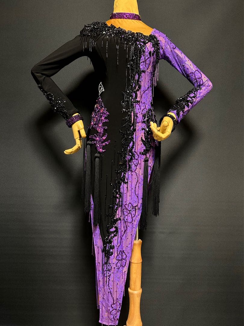 社交ダンス ドレス★シーズ ラテンドレス★ブラック&パープル★サイズM★新品