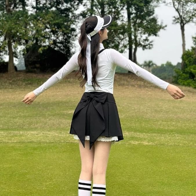 ●●最安価！バックリボンスカート●●レース付き プリーツスカート 韓国ゴルフ