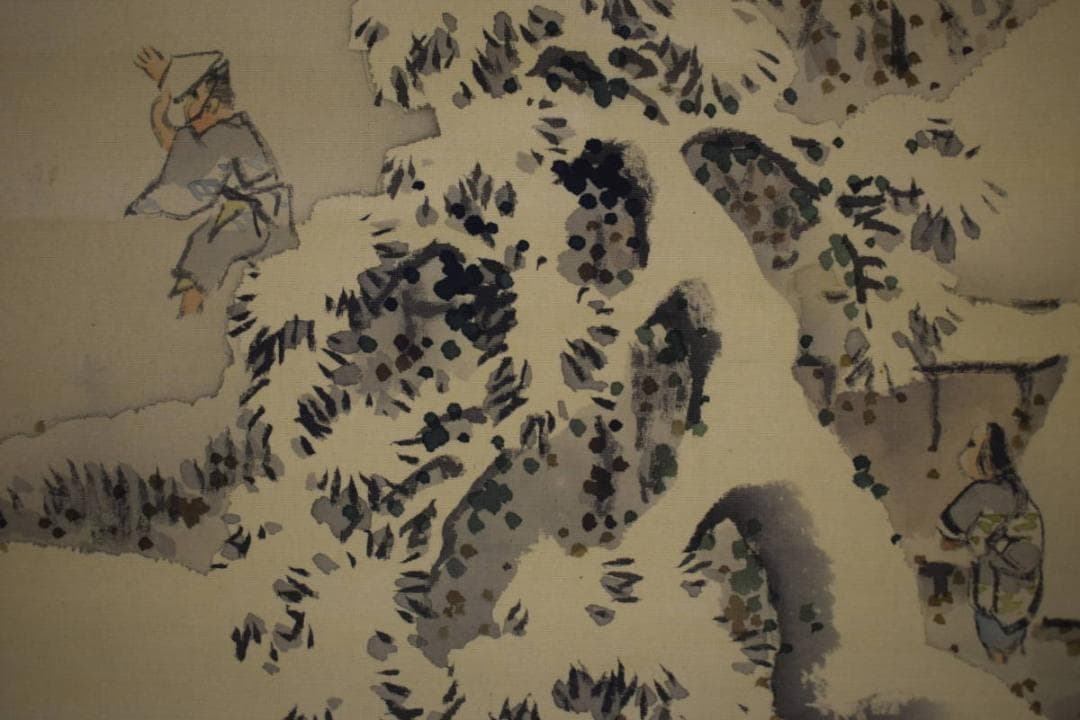 真作/芸州藩士/熊谷直彦/雪景山水人物馬図/大幅/布袋屋掛軸HH-2