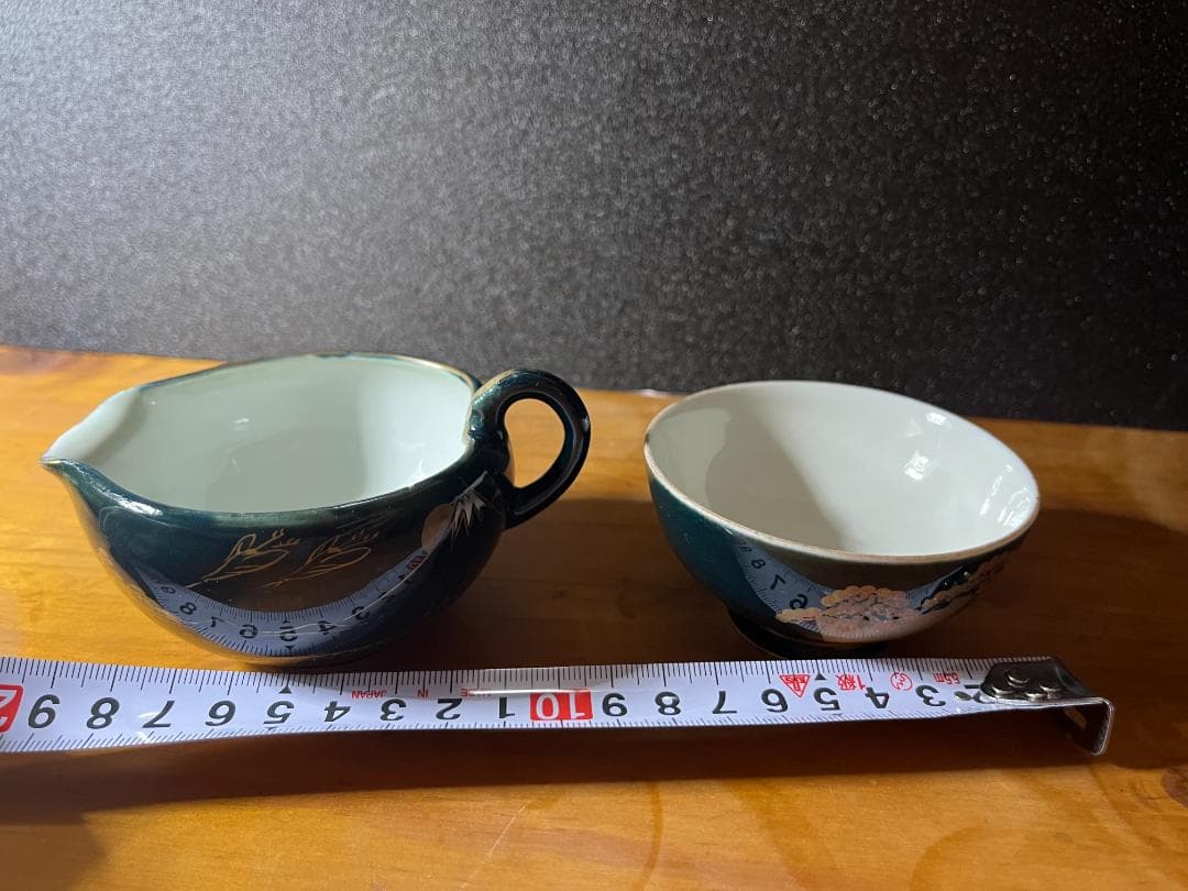 九谷　金彩　紺青　湯冷まし　湯呑　富士山　松　鶴　茶道具　煎茶道具