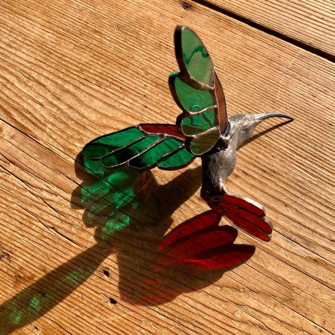 ヴィンテージ　ハチドリ　ハミングバード　アメリカ製　ステンドグラス　オーナメント