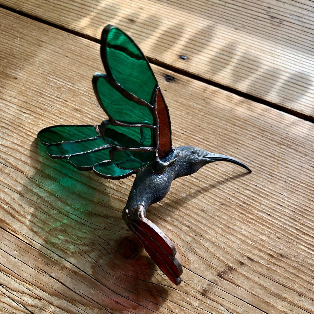 ヴィンテージ　ハチドリ　ハミングバード　アメリカ製　ステンドグラス　オーナメント