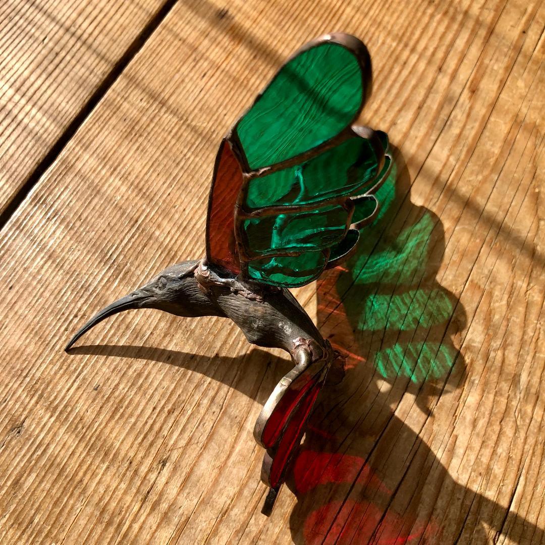 ヴィンテージ　ハチドリ　ハミングバード　アメリカ製　ステンドグラス　オーナメント