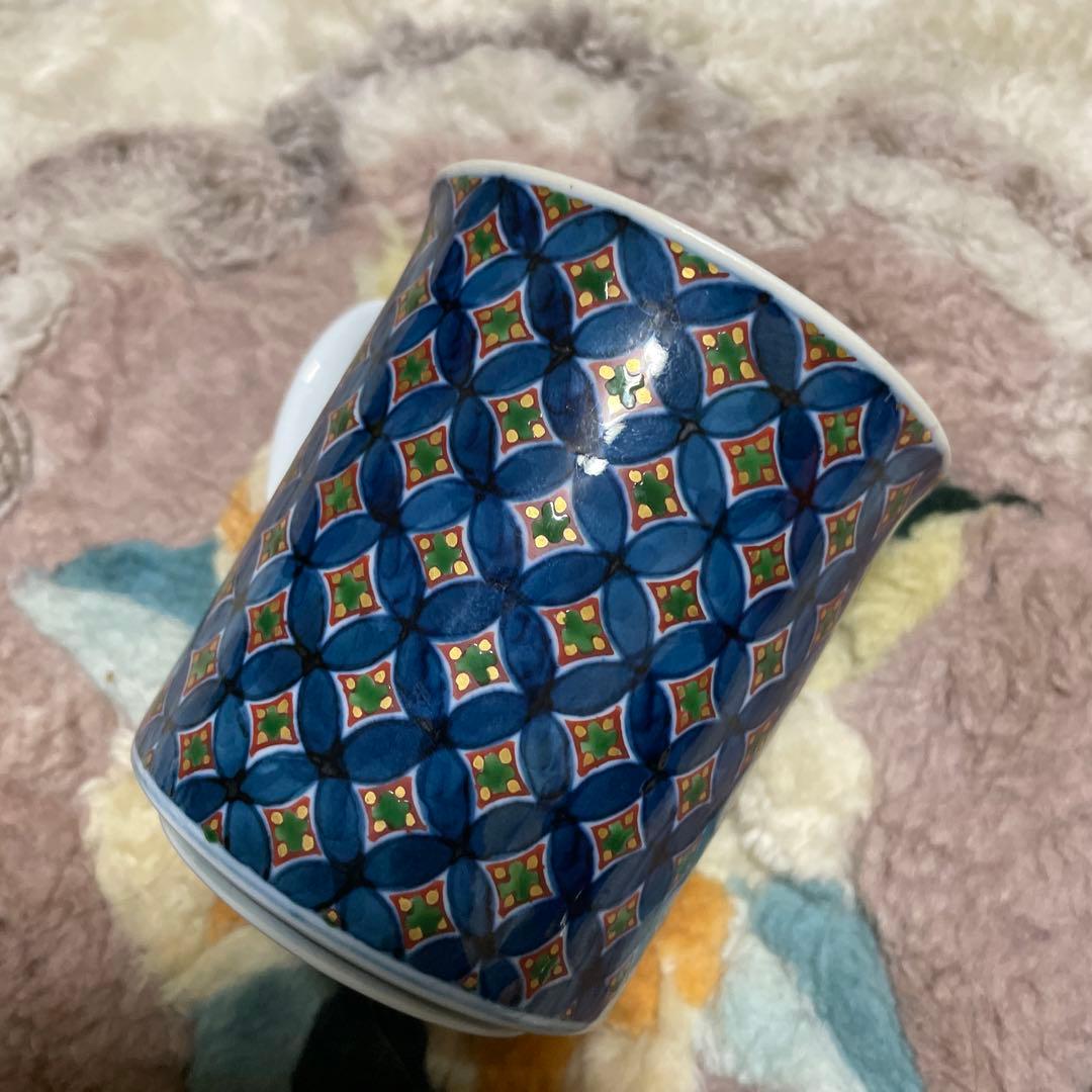 有田焼 名匠 村上玄輝作 金彩七宝地文　モーニングカップ細密共箱保証品　柿右衛門