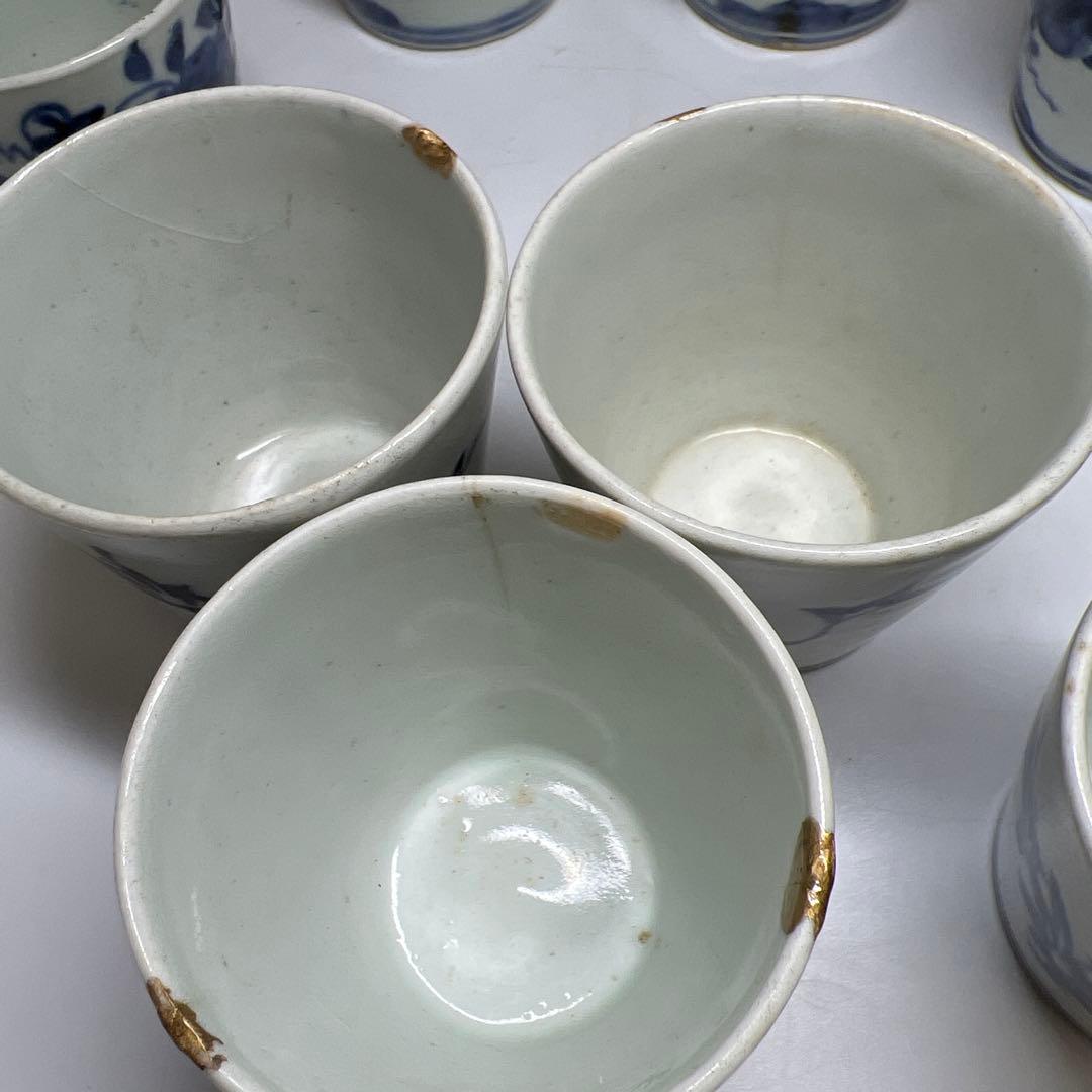 江戸初期　初期伊万里厚底蕎麦猪口9客　口径約7㎝　東Y7-1003☆2Fトヒチ