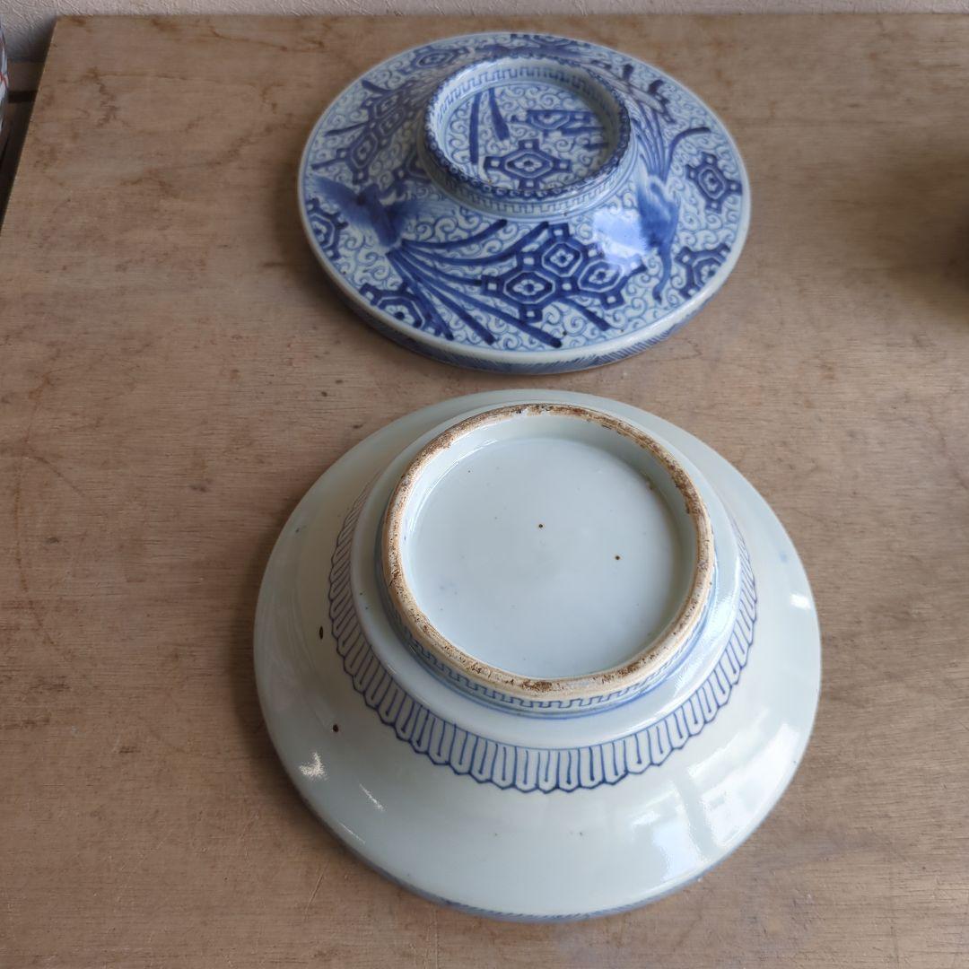 骨董 伊万里 蓋付 染め付け 亀甲紋様 物入れ 器 アンティーク