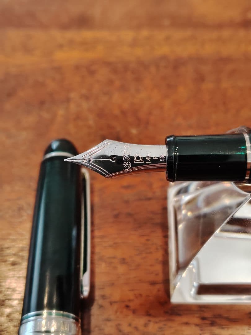 プラチナ センチュリー3776 ローレルグリーン 細字 F字 シルバートリム