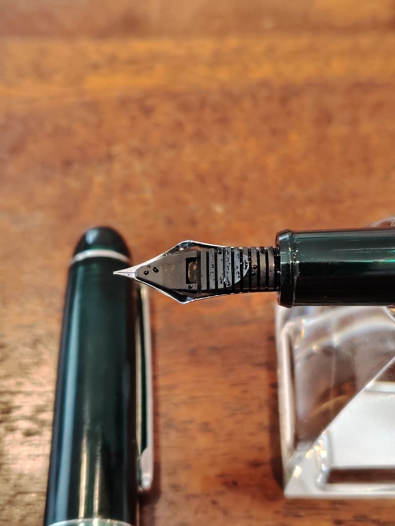 プラチナ センチュリー3776 ローレルグリーン 細字 F字 シルバートリム