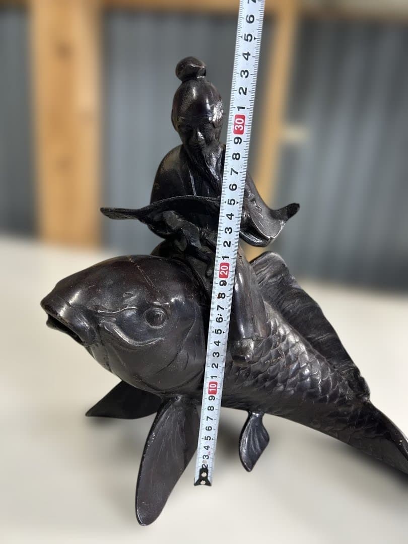 金属製 魚に乗る人物の彫刻　美術品　骨董品