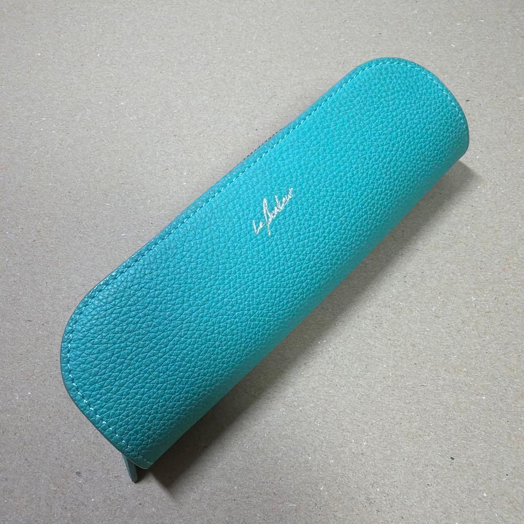 美品 ル・ボナー デブペンケース シュランケンカーフ ミント ペンケース 本革