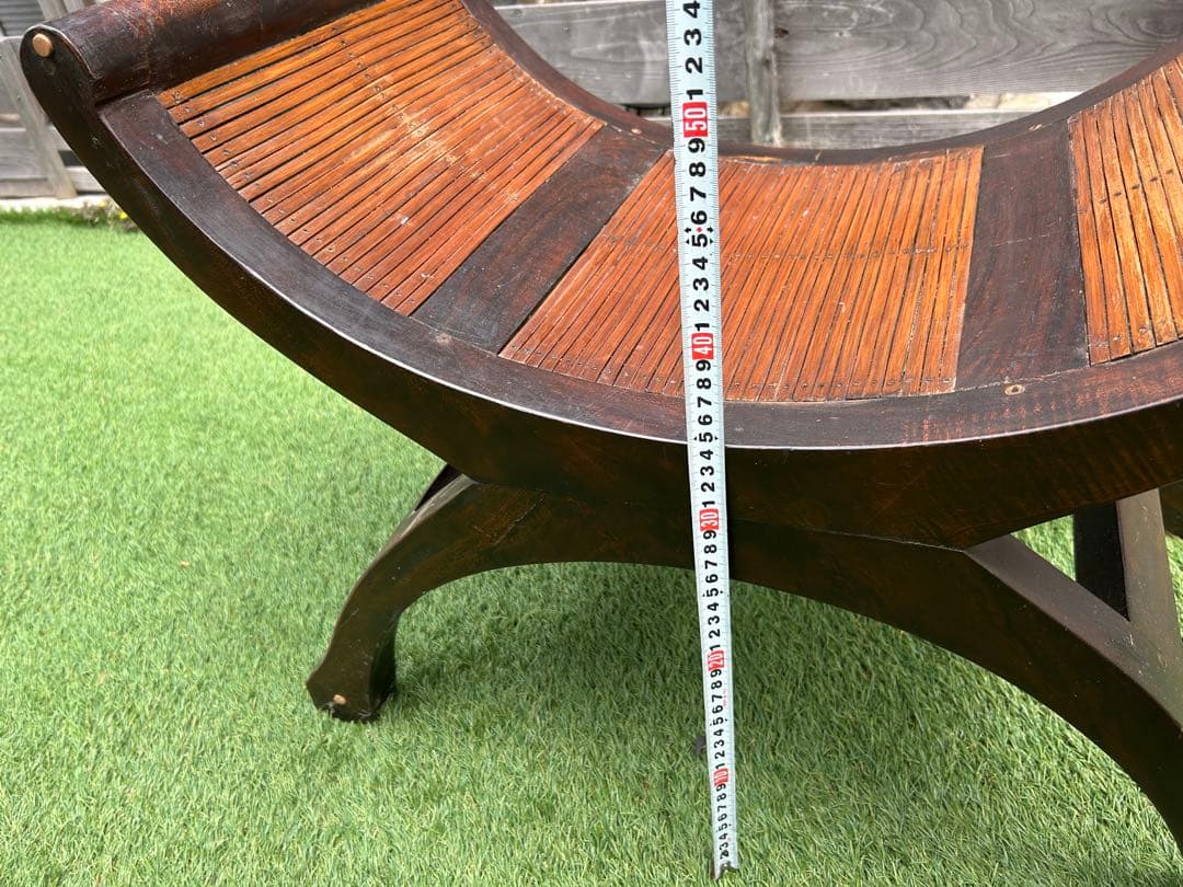 アンティーク調 木製スツール／玄関ベンチ 腰掛け椅子 カーブデザイン