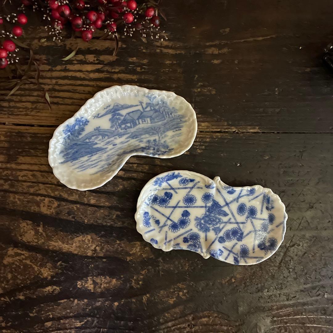 骨董　印判手　図変わり印判　超希少　洋風型もの　小皿　菓子皿　プレート2種