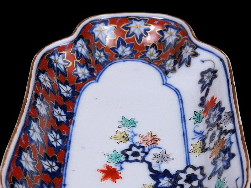 大聖寺伊万里　金襴手　紅葉の図　隅切長皿　 N1071AS-DCl