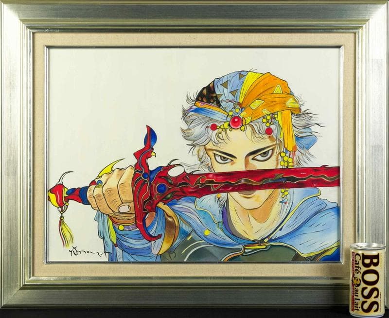 天野喜孝　油彩　肉筆『フリオニール』表サイン　裏サイン　P8号　額装　b849