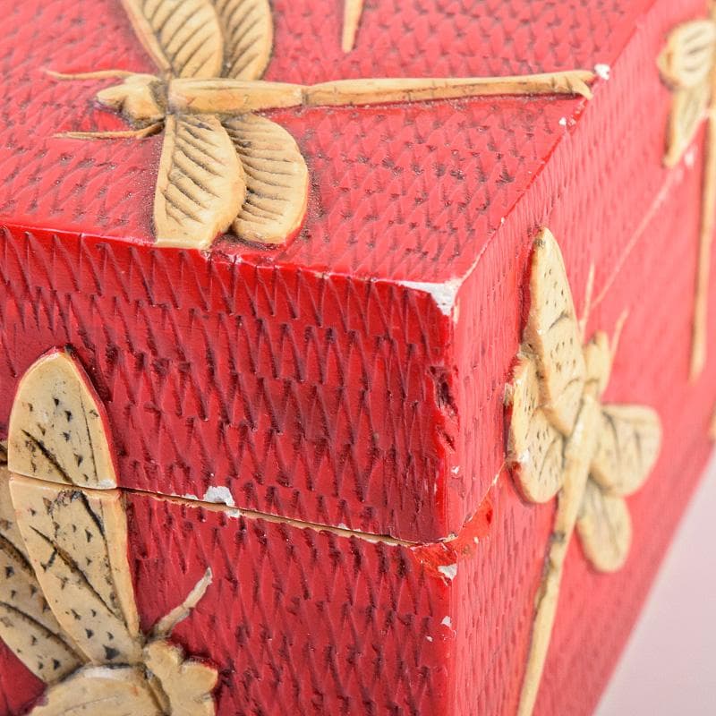 中国　彩色玉石彫刻　蜻蛉彫　四方箱　D　R8492