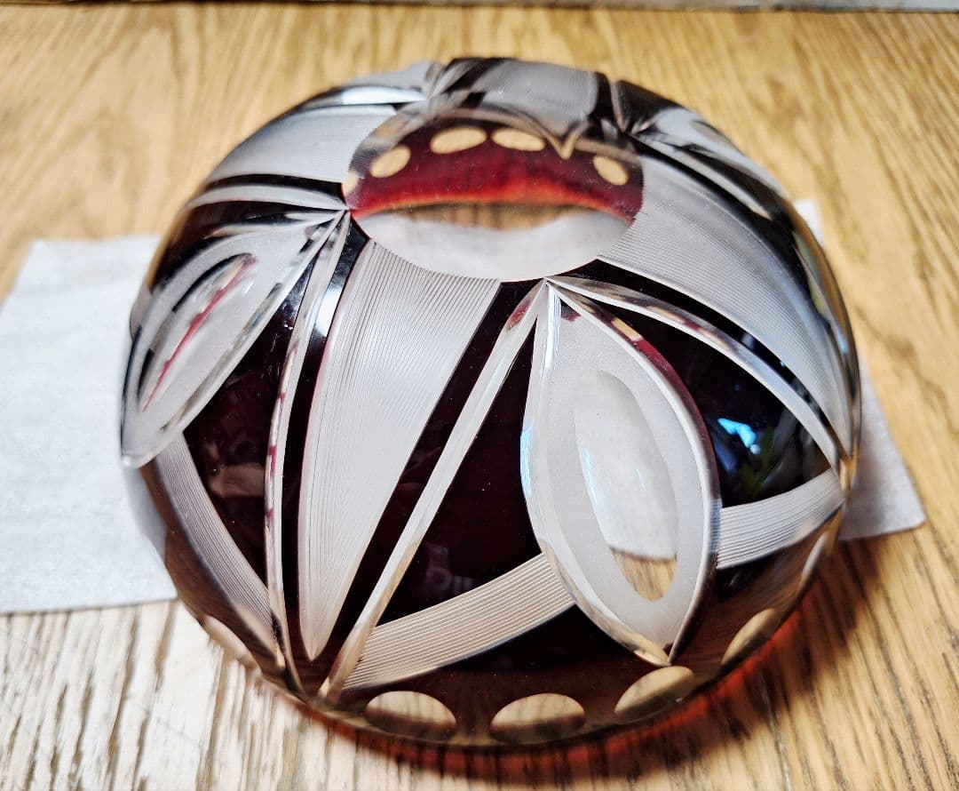 未使用！江戸切子　江戸被切子 深鉢 赤きりこ 18cm サラダボール 硝子鉢