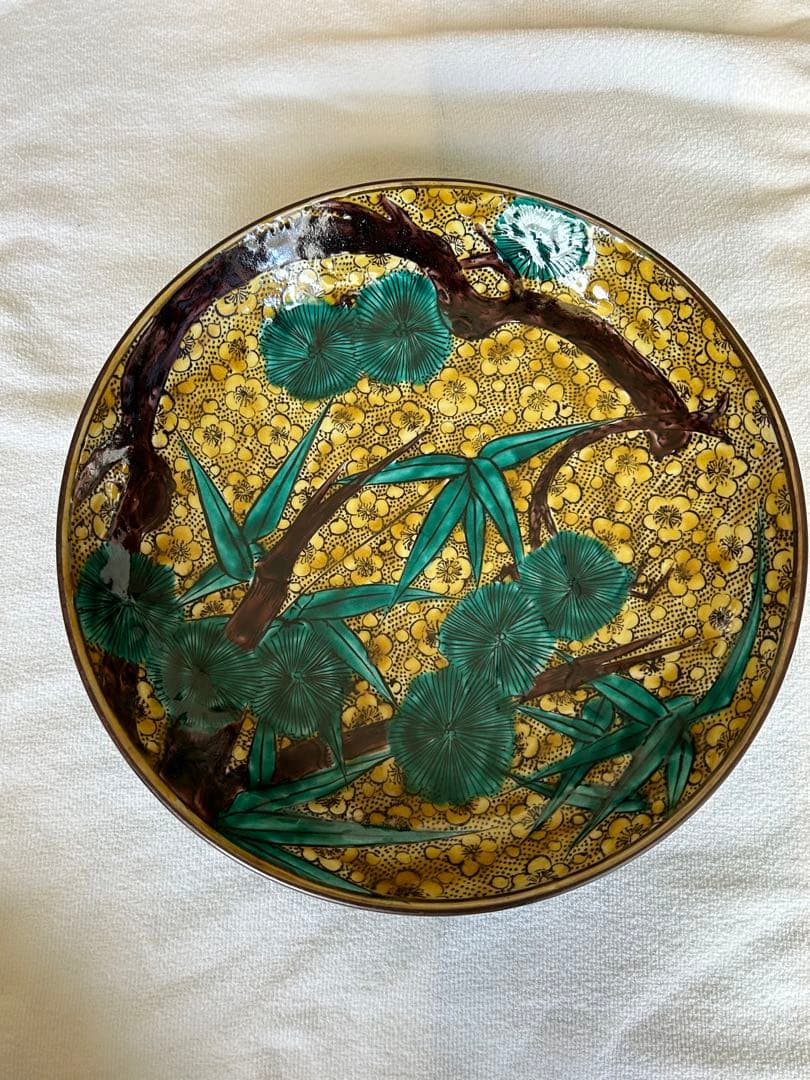 青手松竹梅文　大皿　古九谷様復刻品