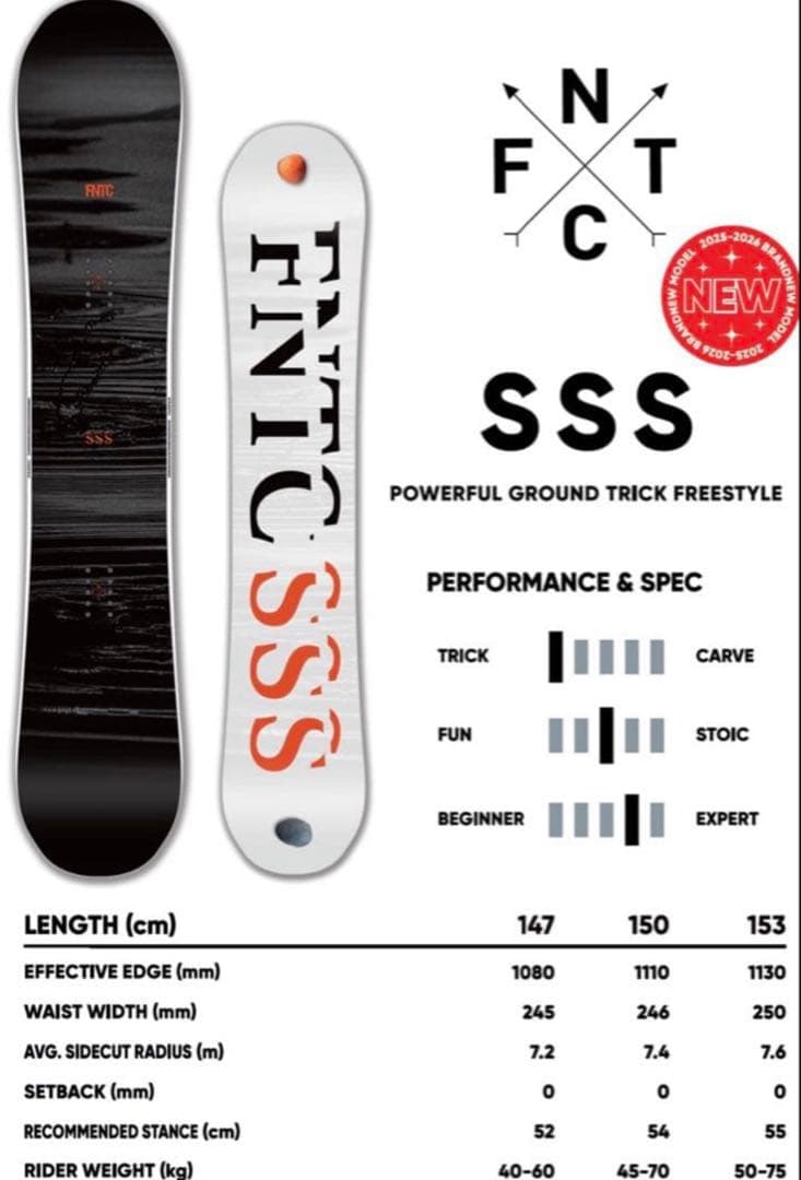 FNTC SSS 150cm 25-26 おまけソールカバー付き