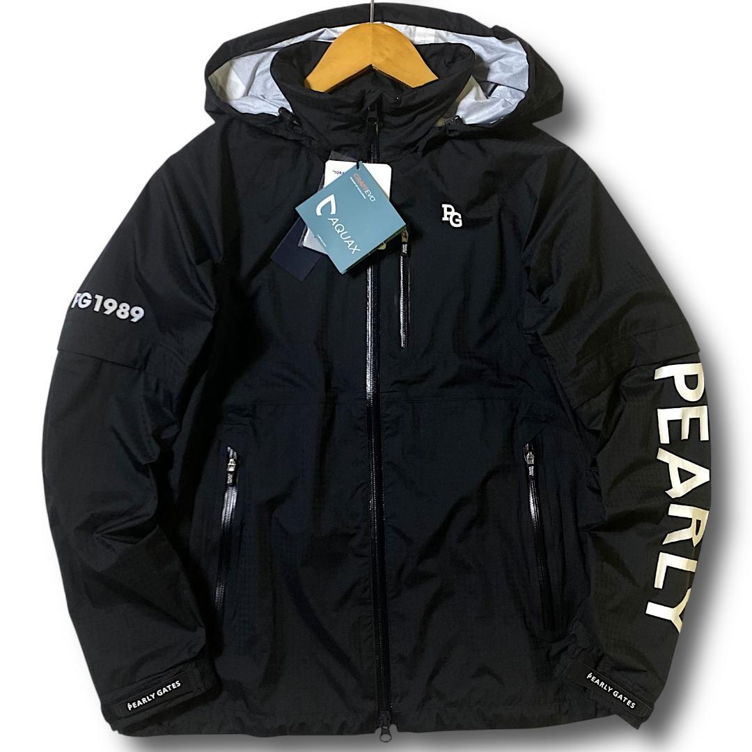 1 新品 パーリーゲイツ ビッグロゴ 半袖にもなる! レインジャケット ブラック