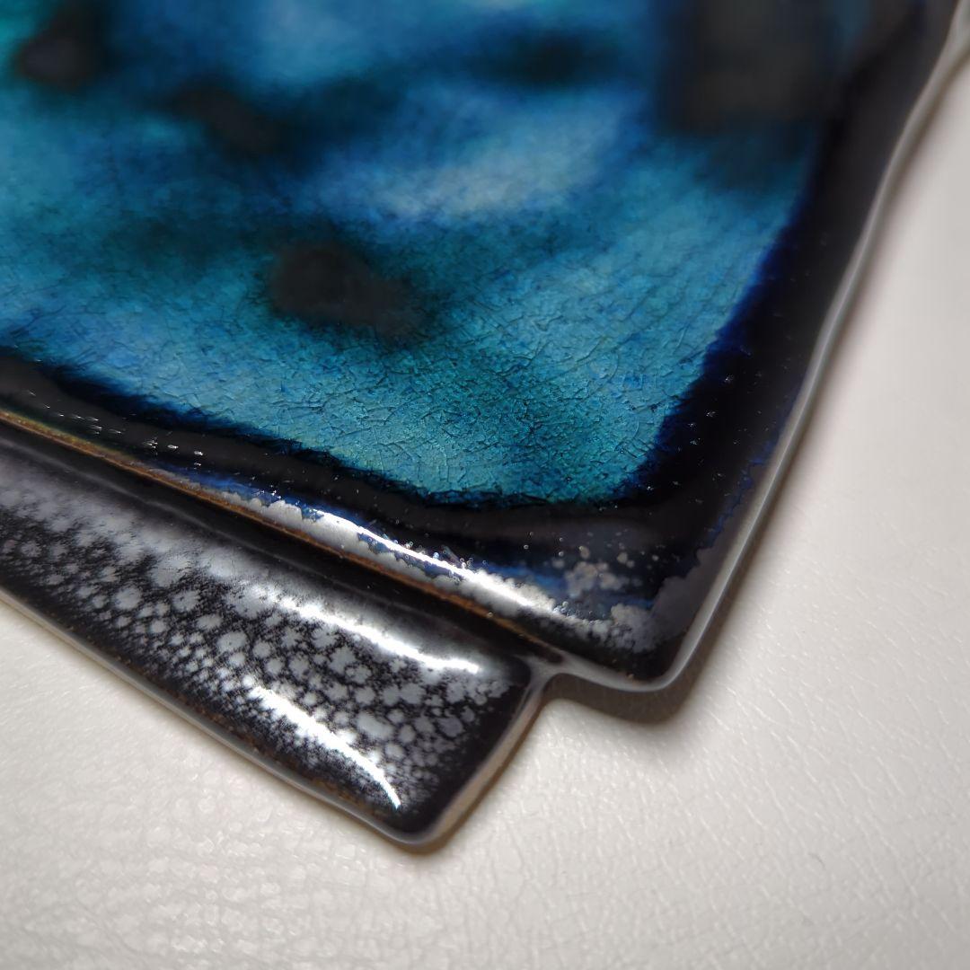 陶芸　石垣焼窯元　石垣ブルー　隅折れ角皿プレート　インテリア雑貨　飾り皿