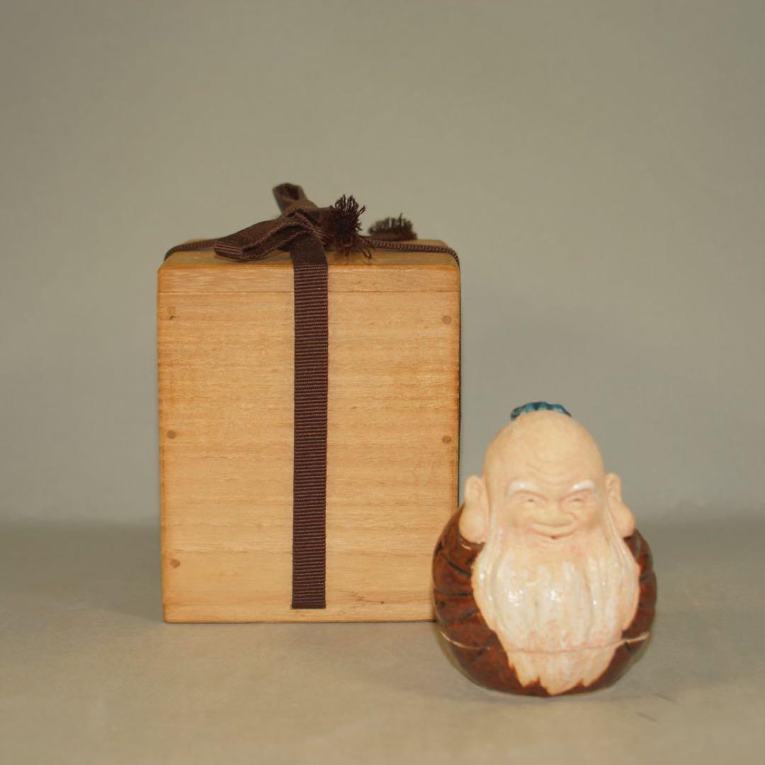 九谷焼き　中村秋塘作　寿老人 香合 共箱 茶道具