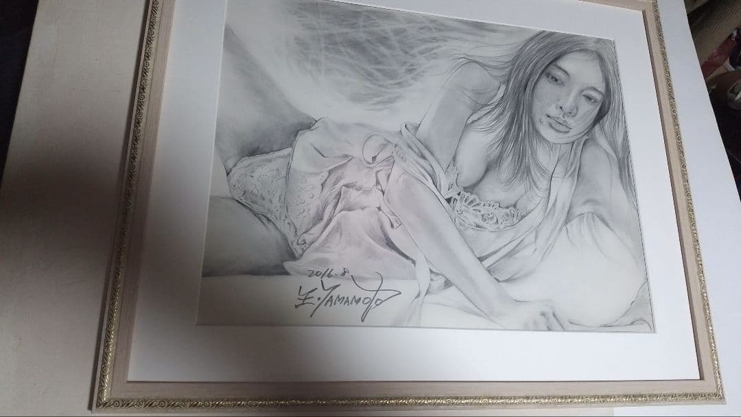 絵画、裸婦、美人画6F、山本英二、しなりk、新品額縁真作、肉筆画。