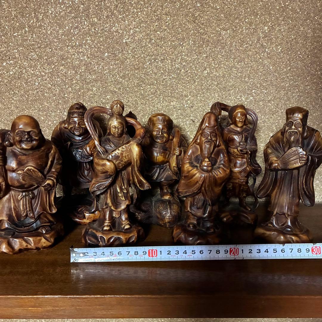 1980's 七福神　置物　縁起物　アンティーク　木彫　遺品整理　コレクション
