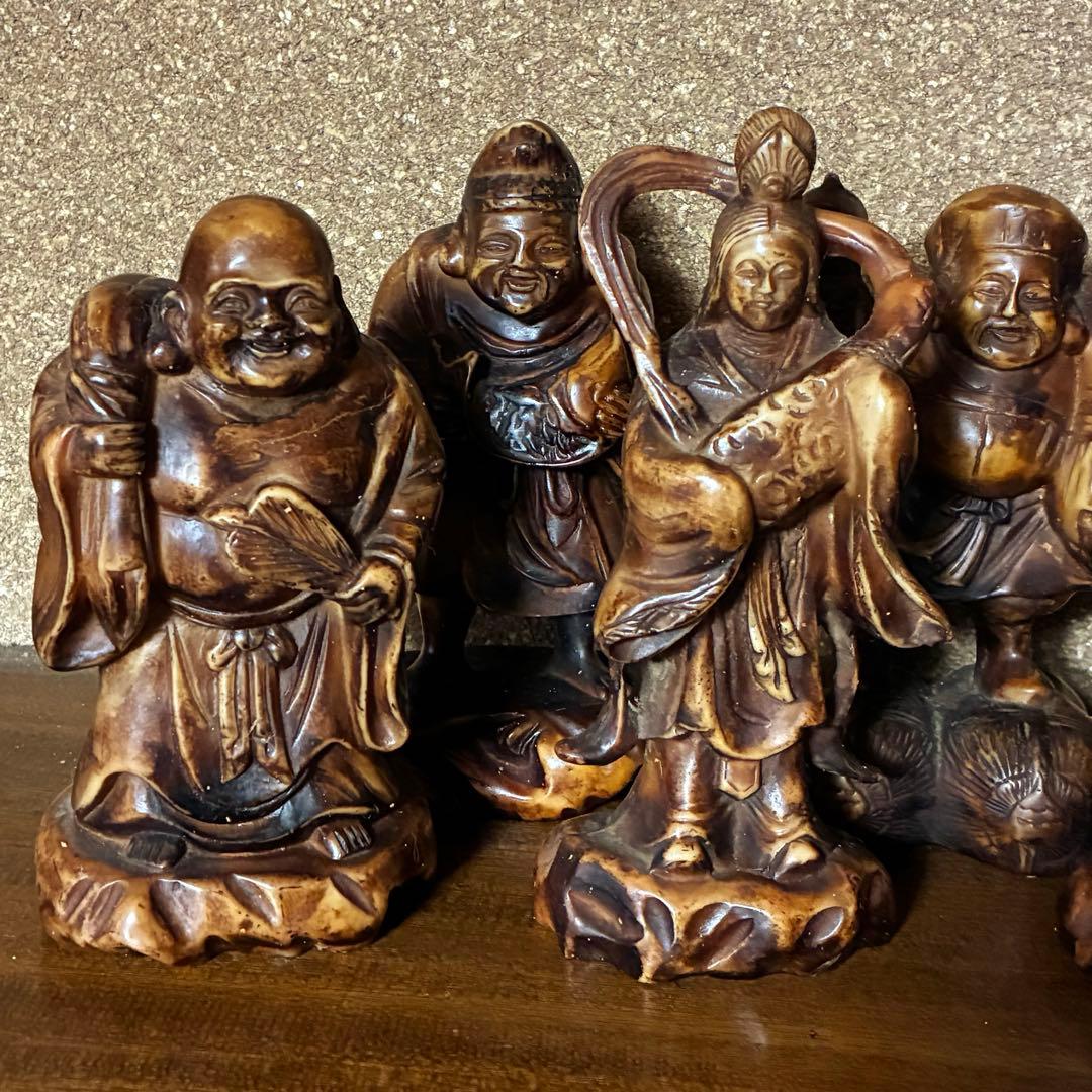 1980's 七福神　置物　縁起物　アンティーク　木彫　遺品整理　コレクション