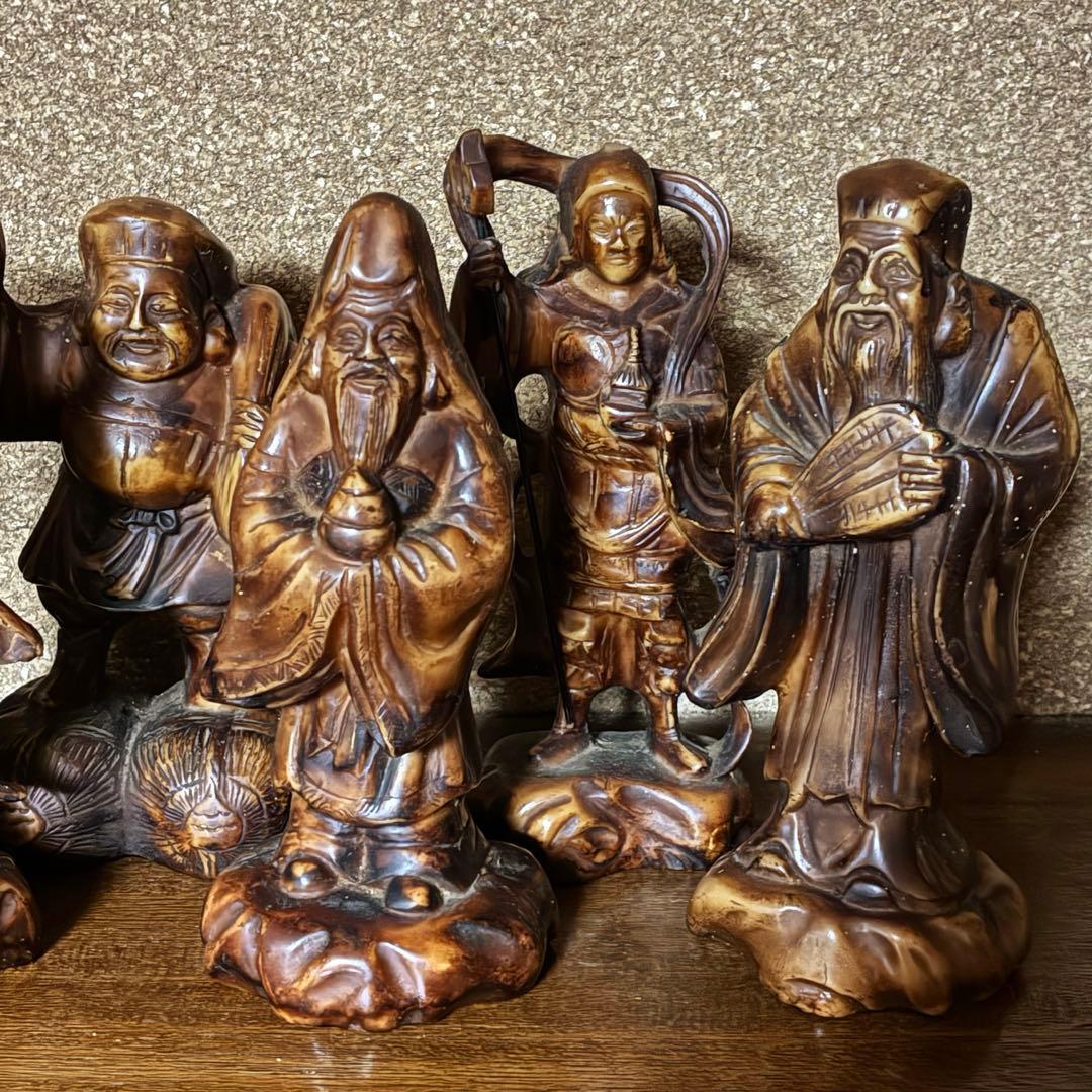 1980's 七福神　置物　縁起物　アンティーク　木彫　遺品整理　コレクション