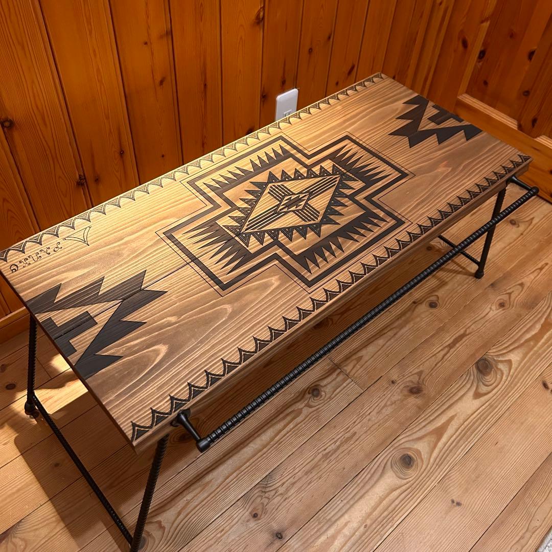 No.553 アイアンローテーブル オルテガテーブル　ネイティブ柄
