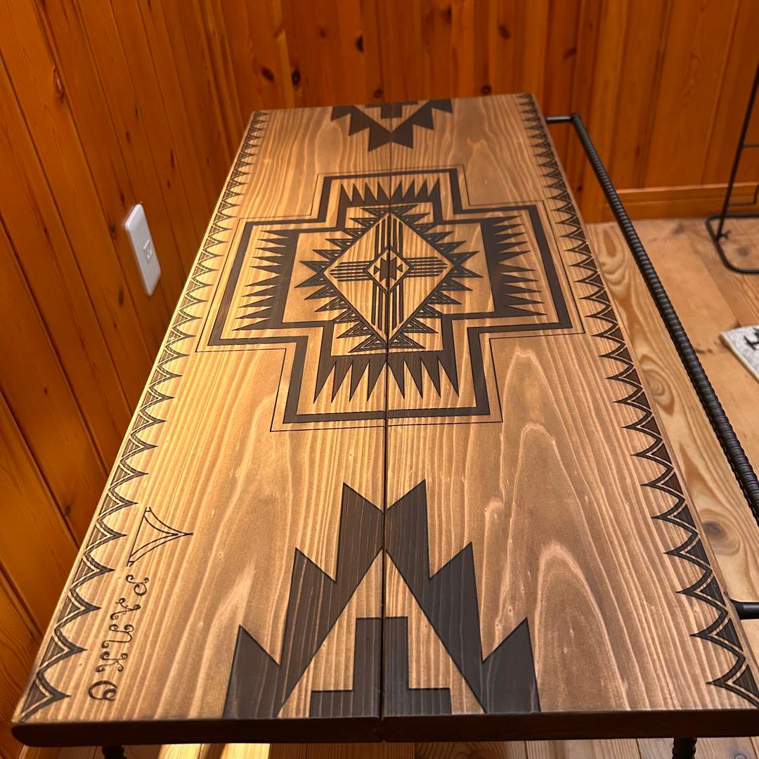 No.553 アイアンローテーブル オルテガテーブル　ネイティブ柄