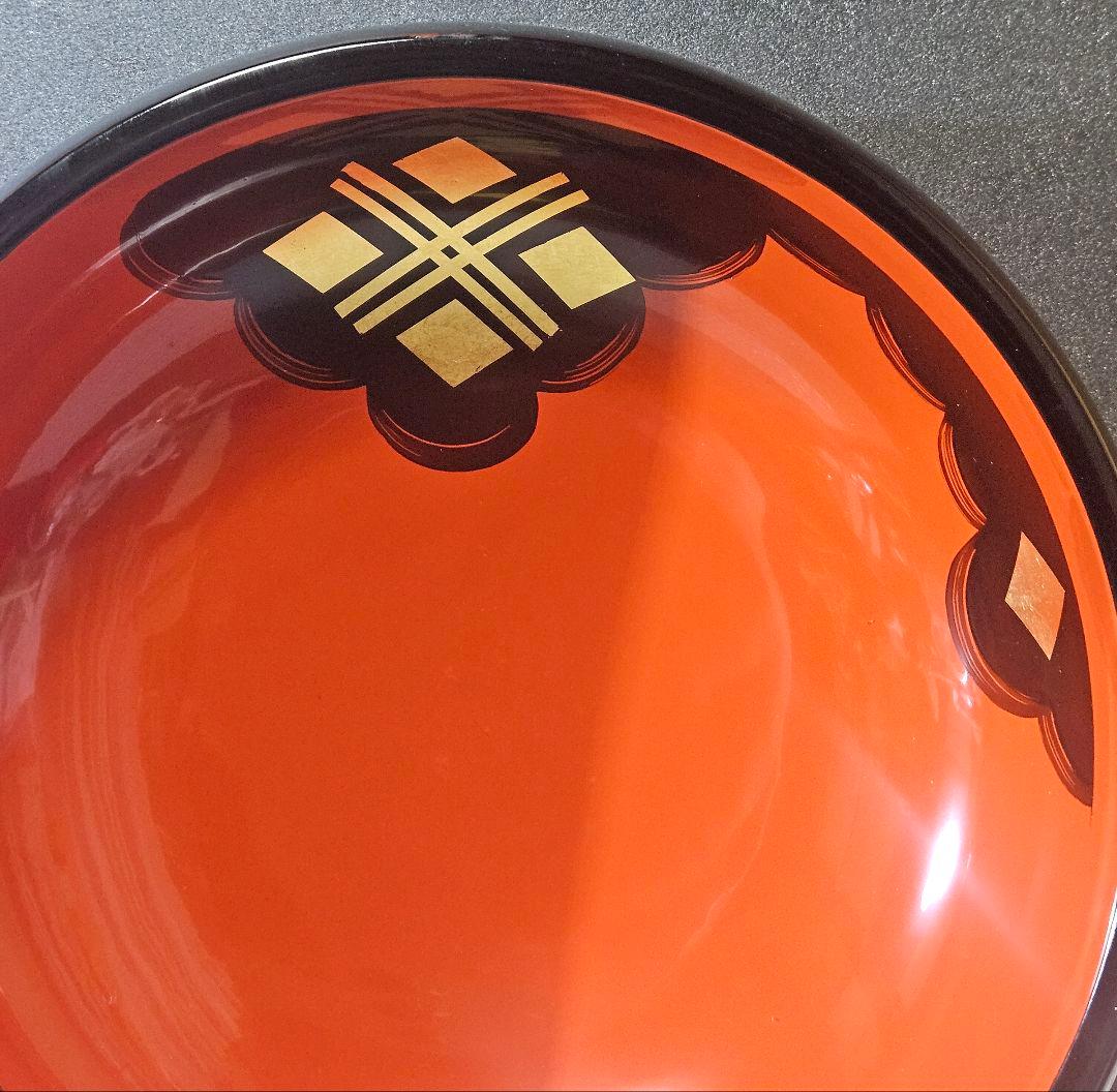 秀衡塗り　丸三漆器製　漆塗り　朱黒漆塗 金彩菱文様　菓子鉢　菓子器　盛鉢　茶道具