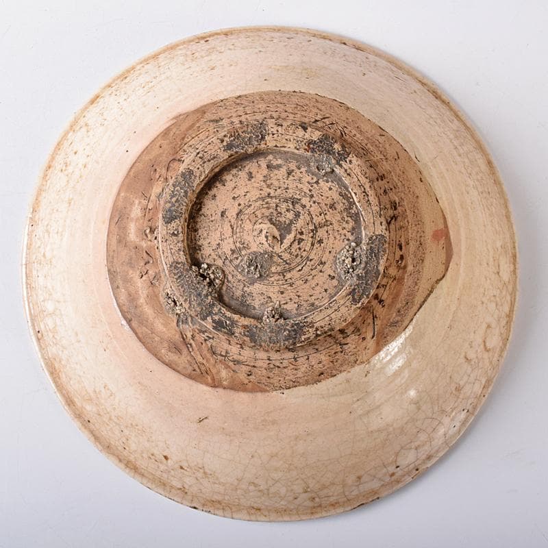 中国　磁州窯　鉄釉　花文　平鉢　裏千家十五代鵬雲斎極め箱　M　R8371