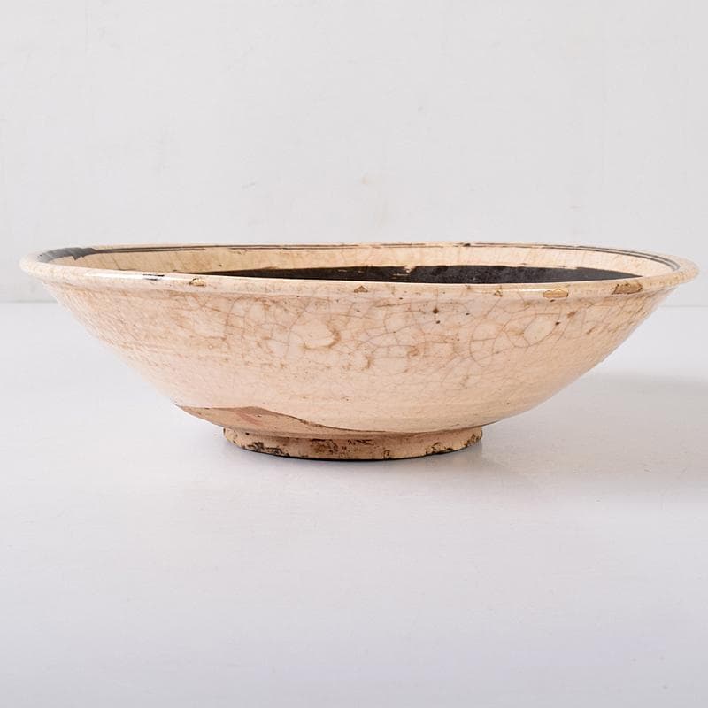 中国　磁州窯　鉄釉　花文　平鉢　裏千家十五代鵬雲斎極め箱　M　R8371