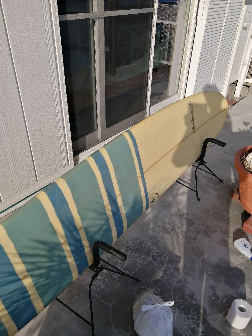 ロングボード クリーム色 青ストライプ 9.2フィート