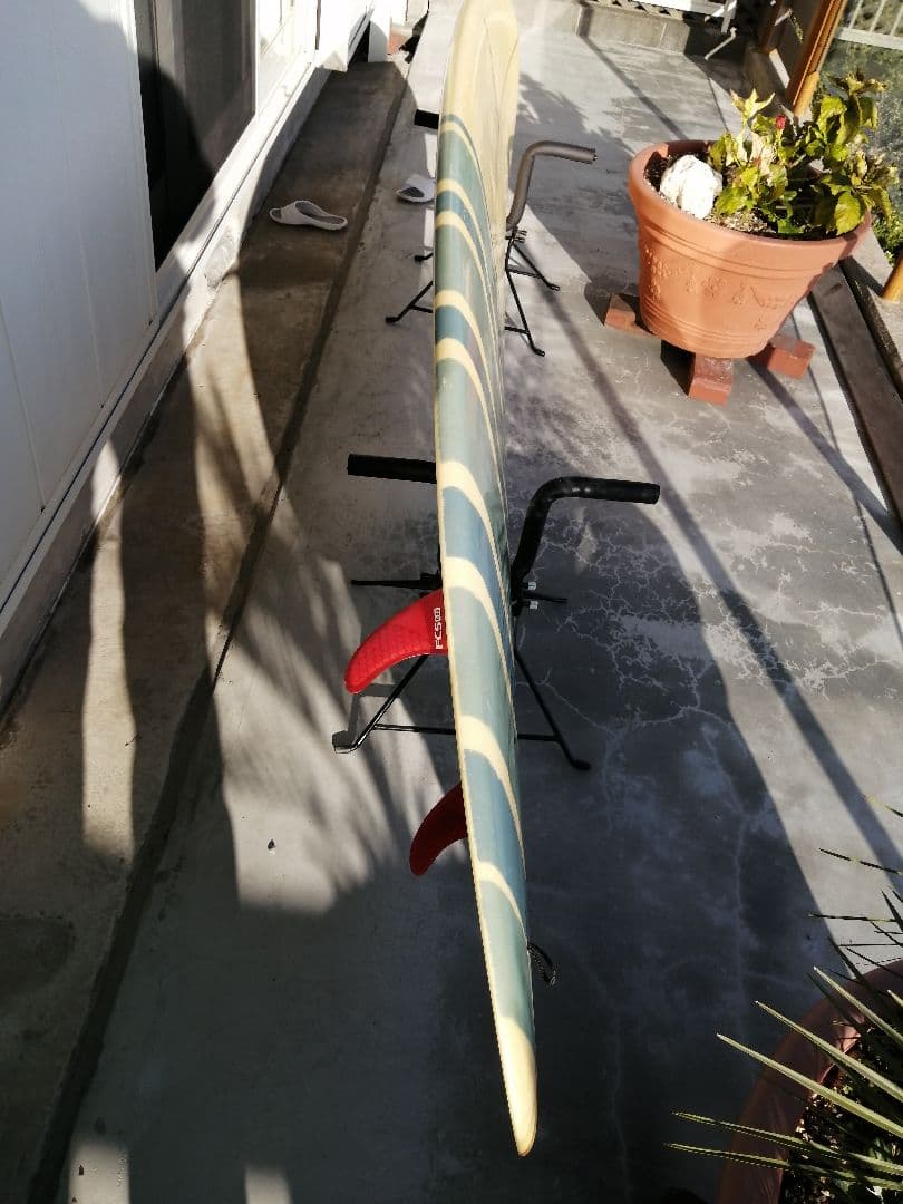 ロングボード クリーム色 青ストライプ 9.2フィート