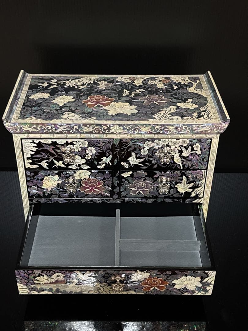 極上 成官鎬印 細密彫刻 螺鈿 華鳥図 宝石箱 小箱 ジュエリーボックス