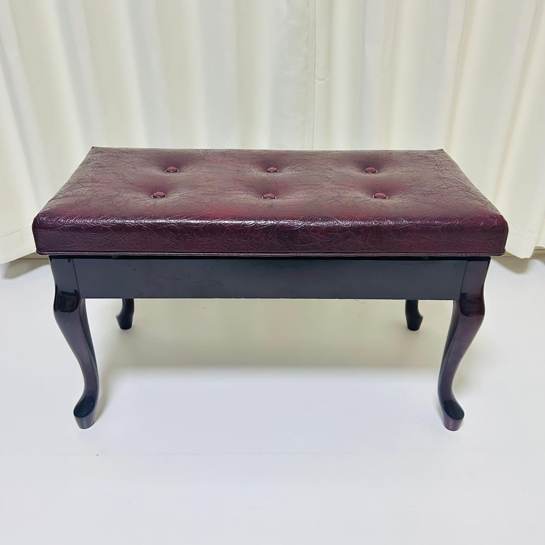 【美品】ピアノ椅子 高低自在椅子 椅子 ベンチ 猫脚 ワインレッド 赤