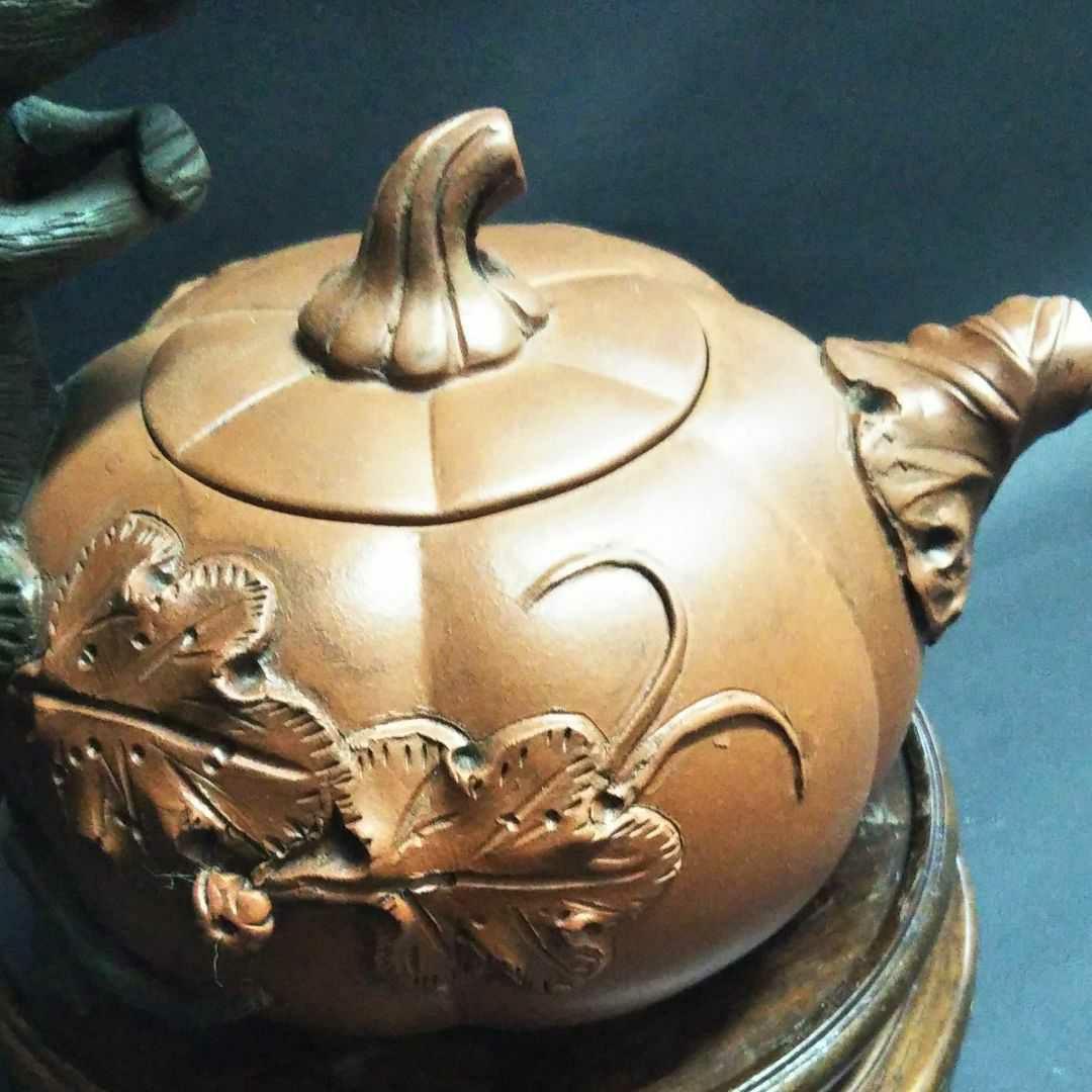 ※中国古美術/朱泥南瓜鼠紋茶壺/(底款有り)