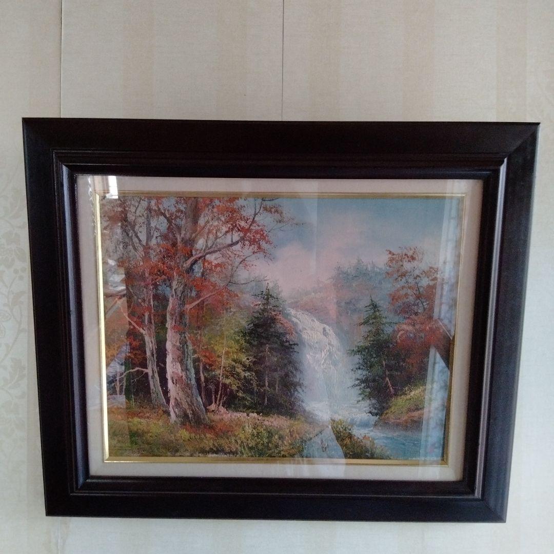 最終値下げ　F６号作品【癒しの水簾 熊本 鍋ヶ滝 】 額装した素晴らしい油絵