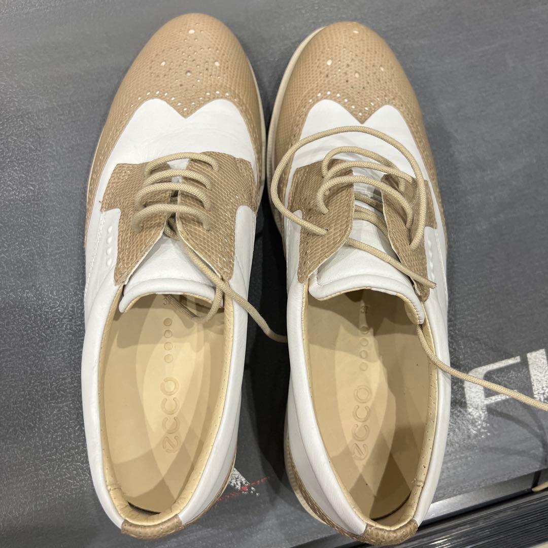 ECCO ゴルフシューズ オックスフォード ホワイト/ベージュ