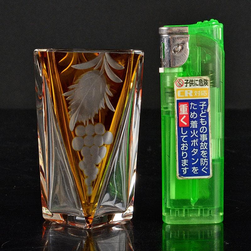 ボヘミアガラス　グラビュール　葡萄図　ショットグラス　6客　D　R6362