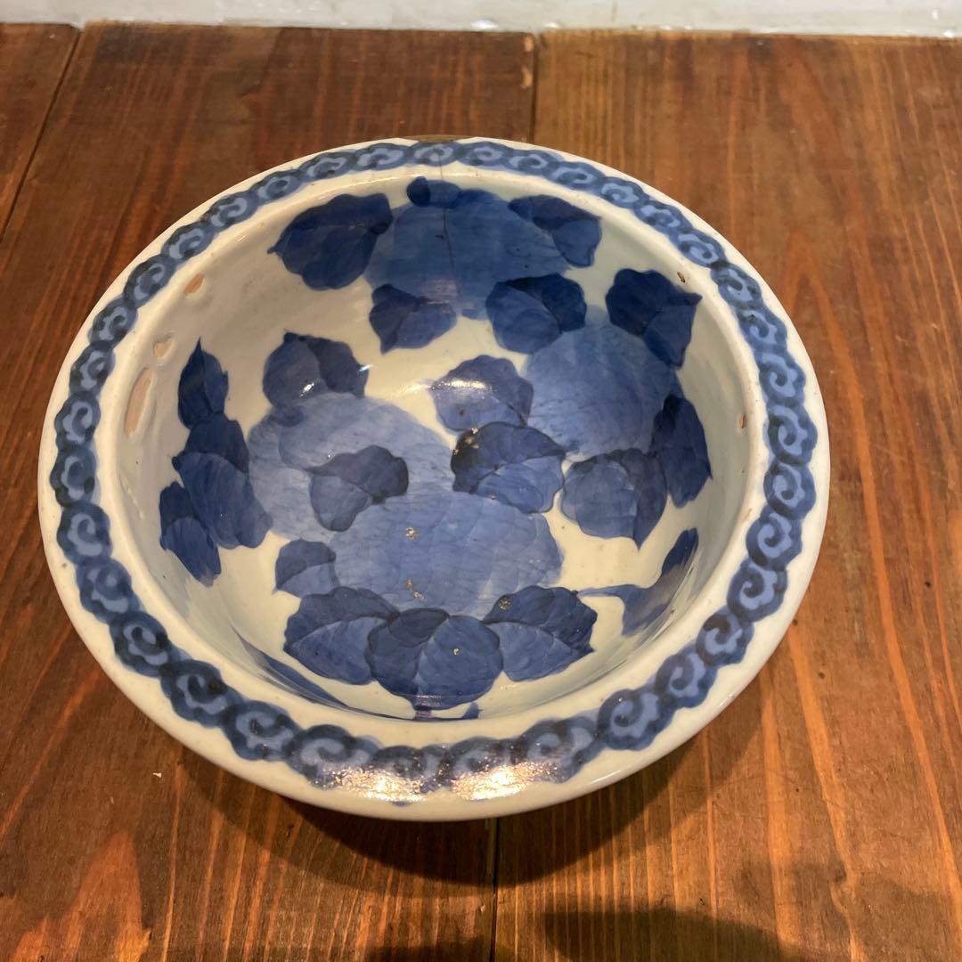 美品　古伊万里　染付の器　江戸時代　肥前　磁器　高杯　金継ぎ　染付の絵柄が上品な